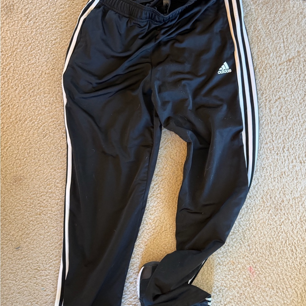 Adidas Kids Black Joggers with White Stripes